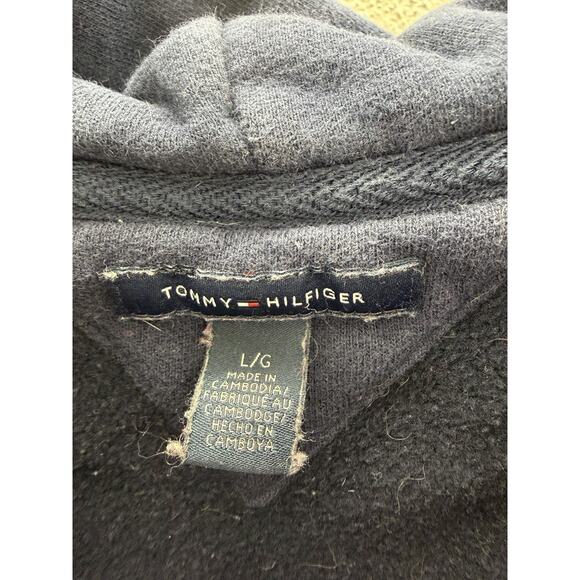 Tommy Hilfiger Womens Jacket Size Large Navy Blue Zip Up Fuzzy Logo Hooded - Picture 3 of 10